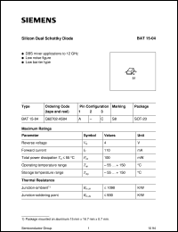 BAT15-04 datasheet: Silicon schottky diode BAT15-04