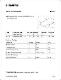 BAT63 datasheet: Silicon schottky diode BAT63