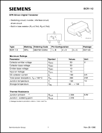 BCR112 datasheet: NPN silicon digital transistor BCR112