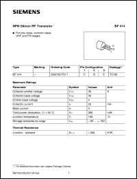 BF414 datasheet: NPN silicon RF transistor BF414