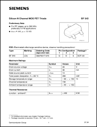 BF543 datasheet: Silicon N-channel MOSFET triode BF543