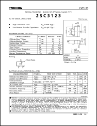 2SC3123 datasheet: Silicon NPN transistor for TV VHF mixer applications 2SC3123