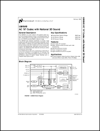 LM4540VHX datasheet: AC 97 Codec with Stereo National 3D Sound LM4540VHX