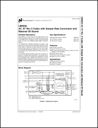 LM4546VH datasheet: AC 97 Rev 2 Codec with Sample Rate Conversion and National 3D Sound LM4546VH