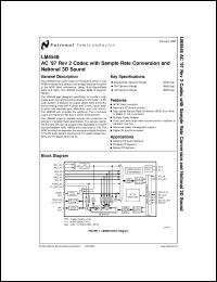 LM4548VHX datasheet: AC 97 Codec with Sample Rate Conversion and National 3D Sound LM4548VHX