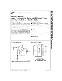 LM4765T datasheet: Overture Audio Power Amplifier Series Dual 30-Watt Audio Power Amplifier with Mute and Standby Modes LM4765T