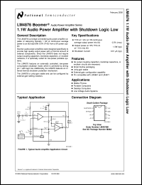 LM4876M datasheet: 1.1W Audio Power Amplifier with Shutdown Logic Low LM4876M