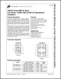 LM6132BIN datasheet: Dual Low Power 10 MHz Rail-to-Rail I/O Operational Amplifier LM6132BIN