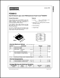 FDS6912 datasheet:  Dual N-Channel Logic Level PWM Optimized PowerTrench® MOSFET FDS6912