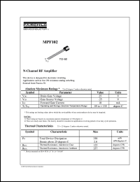 MPF102 datasheet:  N-Channel RF Amplifier MPF102