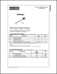 MPS6562 datasheet:   PNP General Purpose Amplifier MPS6562