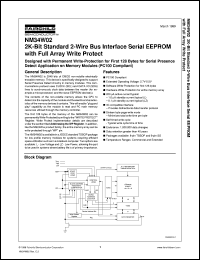 NM34W02LM8X datasheet:  2K-Bit with Standard 2-Wire Bus Interface Designed with Permanent Write-Protection for First 128 Bytes for Serial Presence Detect Application on Memory Module (PC100 Compliant) NM34W02LM8X