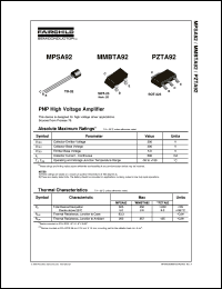PZTA92 datasheet:  PNP High Voltage Amplifier PZTA92