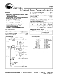 W137H datasheet: Bx Notebook System Frequency Synthesizer W137H