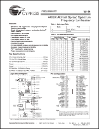 W144H datasheet: 440BX AGPset Spread Spectrum Frequency Synthesizer W144H