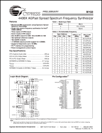 W150H datasheet: 440BX  AGPset Spread Spectrum Frequency Generator W150H