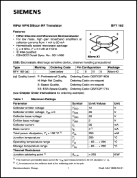 BFY182P datasheet: HiRel NPN silicon RF transistor BFY182P