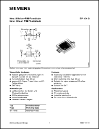 BP104S datasheet: Silicon PIN photodiode BP104S