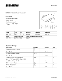 BSP171 datasheet: P-channel SIPMOS small-signal transistor BSP171