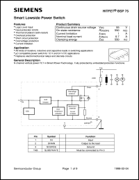 BSP75 datasheet: Smart lowside power switch BSP75