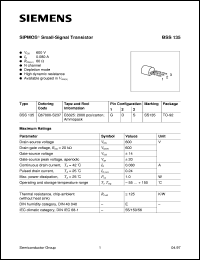 BSS135 datasheet: N-channel SIPMOS small-signal transistor BSS135