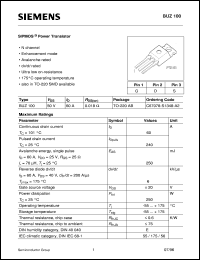 BUZ100 datasheet: N-channel SIPMOS power transistor BUZ100