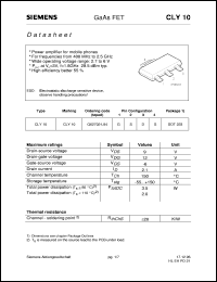 CLY10 datasheet: GaAs FET CLY10