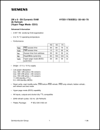 HYB5117805BJ-70 datasheet: 2M x 8bit EDO-DRAM HYB5117805BJ-70