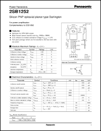 2SB1252 datasheet: Silicon PNP epitaxial planar type Darlington power transistor 2SB1252