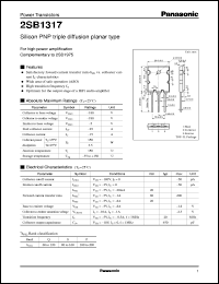 2SB1317 datasheet: Silicon PNP triple diffusion planar type power transistor 2SB1317