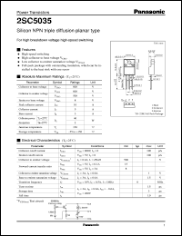 2SC5035 datasheet: Silicon NPN triple diffusion planar type power transistor 2SC5035
