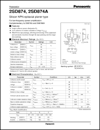 2SD0874 datasheet: Silicon NPN epitaxial planer type small signal transistor 2SD0874