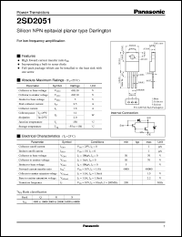 2SD2051 datasheet: Silicon NPN epitaxial planar type Darlington power transistor 2SD2051