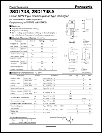 2SD1748 datasheet: Silicon NPN triple diffusion planar type Darlington power transistor 2SD1748