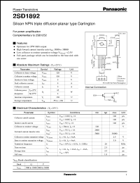 2SD1892 datasheet: Silicon NPN triple diffusion planar type Darlington power transistor 2SD1892