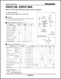 2SD2138A datasheet: Silicon NPN triple diffusion planar type Darlington power transistor 2SD2138A