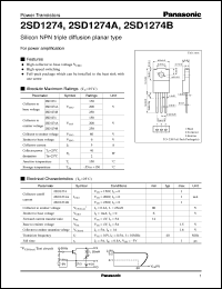 2SD1274A datasheet: Silicon NPN triple diffusion planar type power transistor 2SD1274A