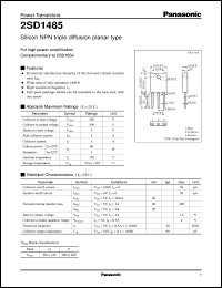 2SD1485 datasheet: Silicon NPN triple diffusion planar type power transistor 2SD1485