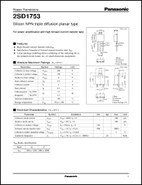 2SD1753 datasheet: Silicon NPN triple diffusion planar type power transistor 2SD1753