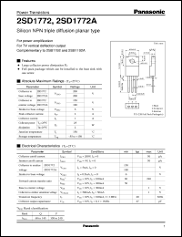 2SD1772A datasheet: Silicon NPN triple diffusion planar type power transistor 2SD1772A