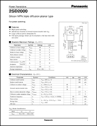 2SD2000 datasheet: Silicon NPN triple diffusion planar type power transistor 2SD2000
