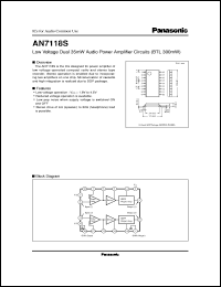 AN7118S datasheet: Low Voltage Dual 35mW Audio Power Amplifier Circuits (BTL 300mW) AN7118S
