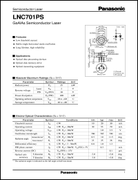 LNC701PS datasheet: GaAlAs Semiconductor Laser LNC701PS