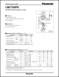 LNC702PS datasheet: GaAlAs Semiconductor Laser LNC702PS