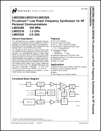 LMX2316MWC datasheet: 1.2 GHz PLLatinum Low Power Frequency Synthesizer for RF Personal Communications LMX2316MWC
