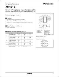 XN04316 datasheet: NPN epitaxial planer transistor (Tr1) PNP epitaxial planer transistor (Tr2) XN04316