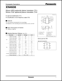 XN04608 datasheet: NPN epitaxial planer transistor (Tr1) PNP epitaxial planer transistor (Tr2) XN04608