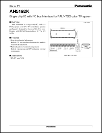 AN5192K datasheet: Single chip IC with I 2 C bus Interface for PAL/NTSC color TV system AN5192K