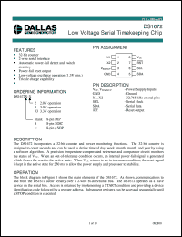 DS1672-3 datasheet: Low Voltage Serial Time Keeping Chip DS1672-3