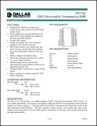 DS1742-100 datasheet: Y2KC Nonvolatile Timekeeping RAM DS1742-100